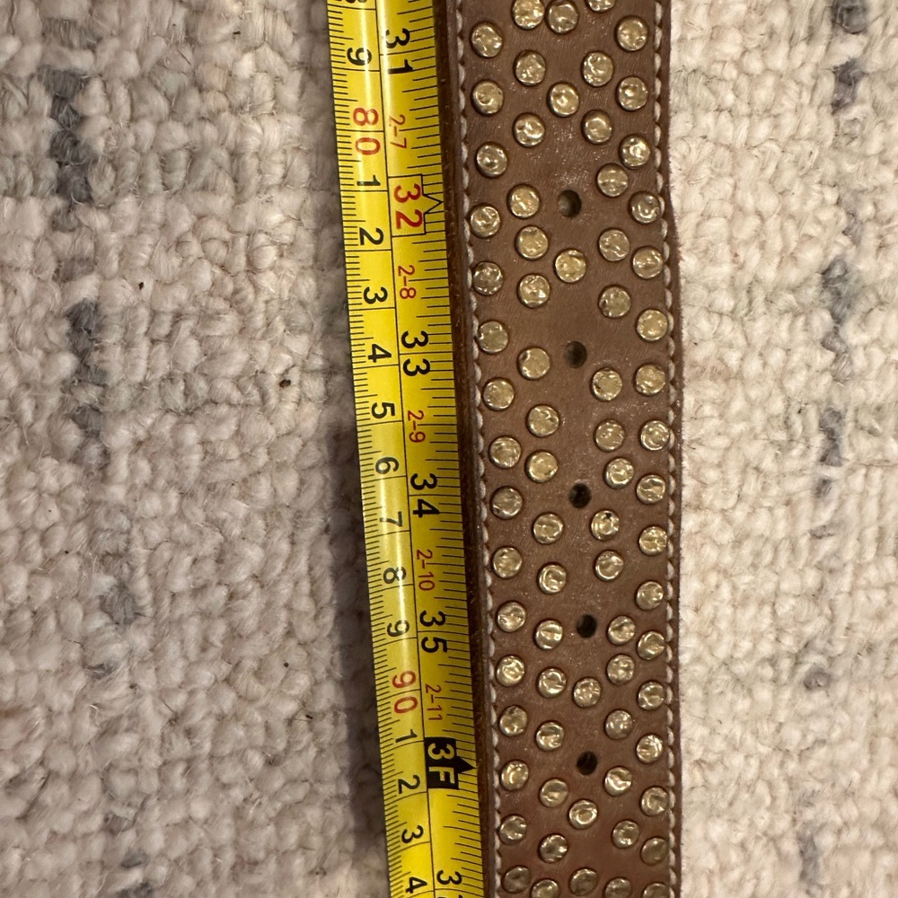 EUC! GORGEOUS! Studded olive-brown belt with brass buckle! - Picture 7 of 8